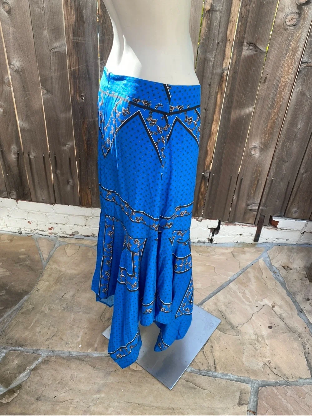 GANNI Sandwashed Silk Electric Blue Asymmetrical  Hem Skirt size XL